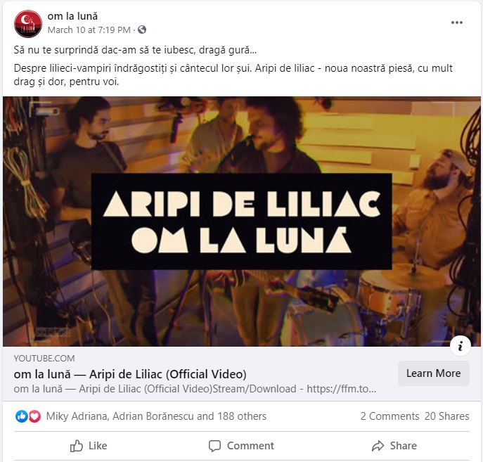 Trupa om la lună a lansat piesa Aripi de Liliac