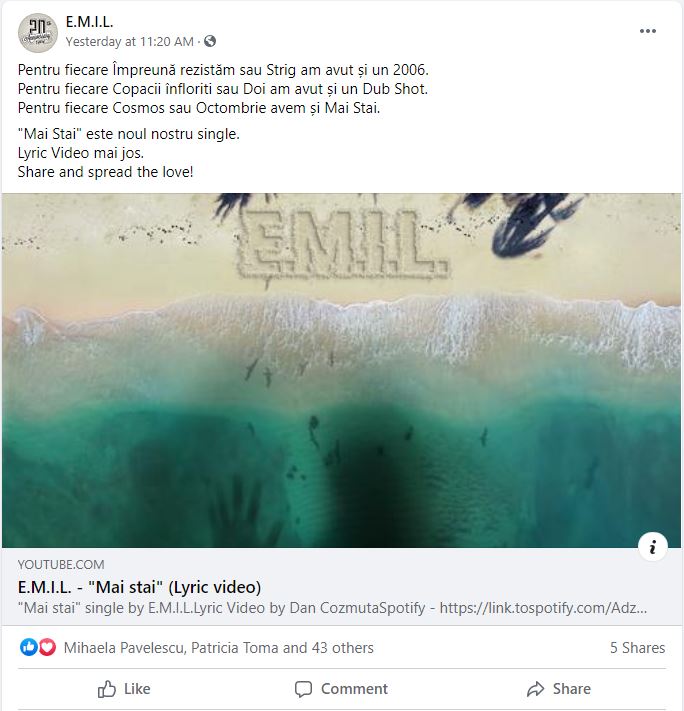 Trupa E.M.I.L. a lansat single-ul „Mai stai”