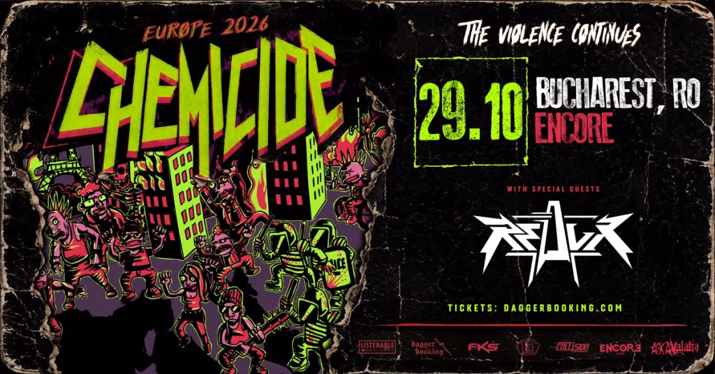Afișul oficial al concertului Chemicide / Redux de la Encore, București
